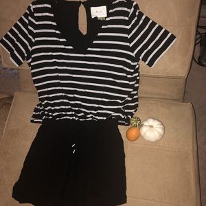 Black and white striped short sleeve romper  👻